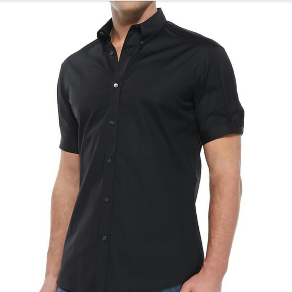 black short sleeve button down